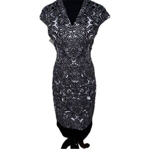 Maggy London Black and Silver Sequin Sheath Dress